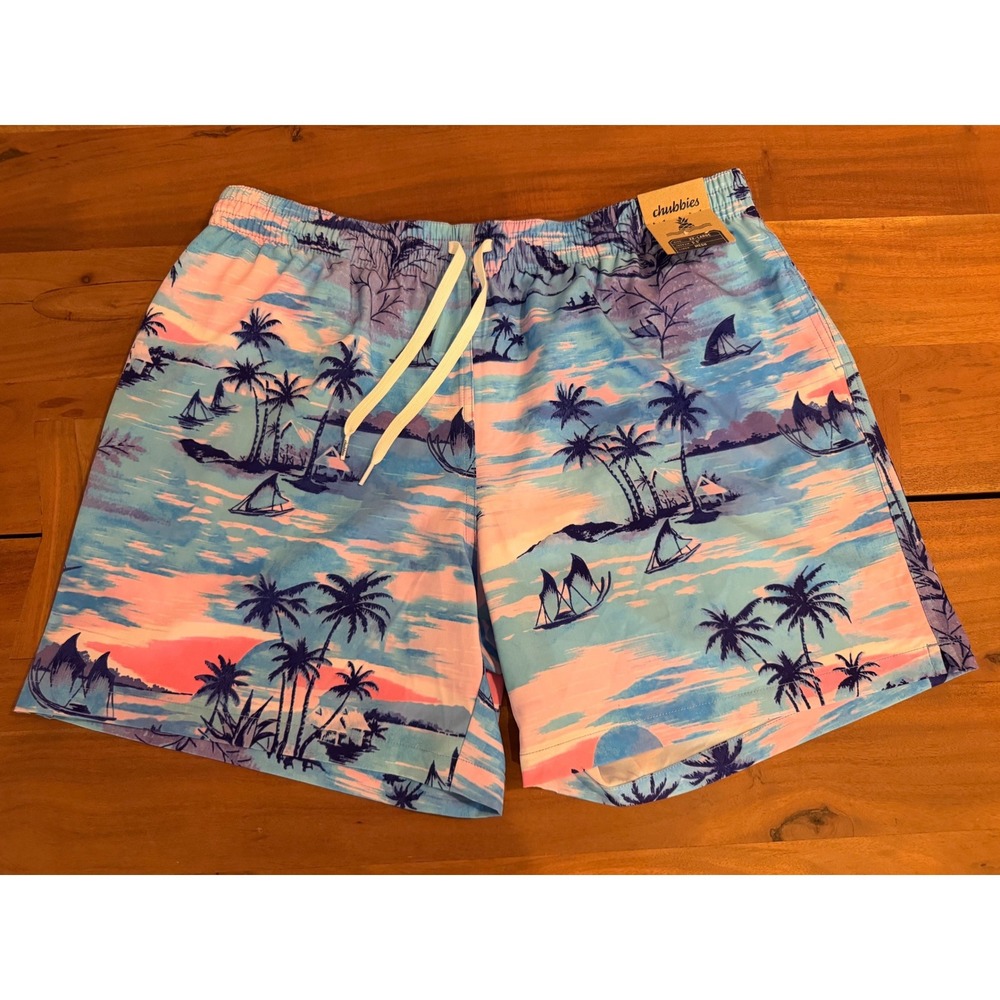 Chubbies Mens XXL Swim Trunks Tropical Palm Tree Island Print 5.5" Inseam NWT